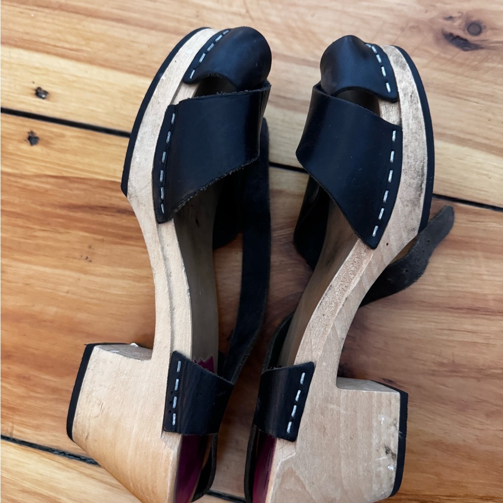Swedish Hasbeens Black Wooden Platform Sandals